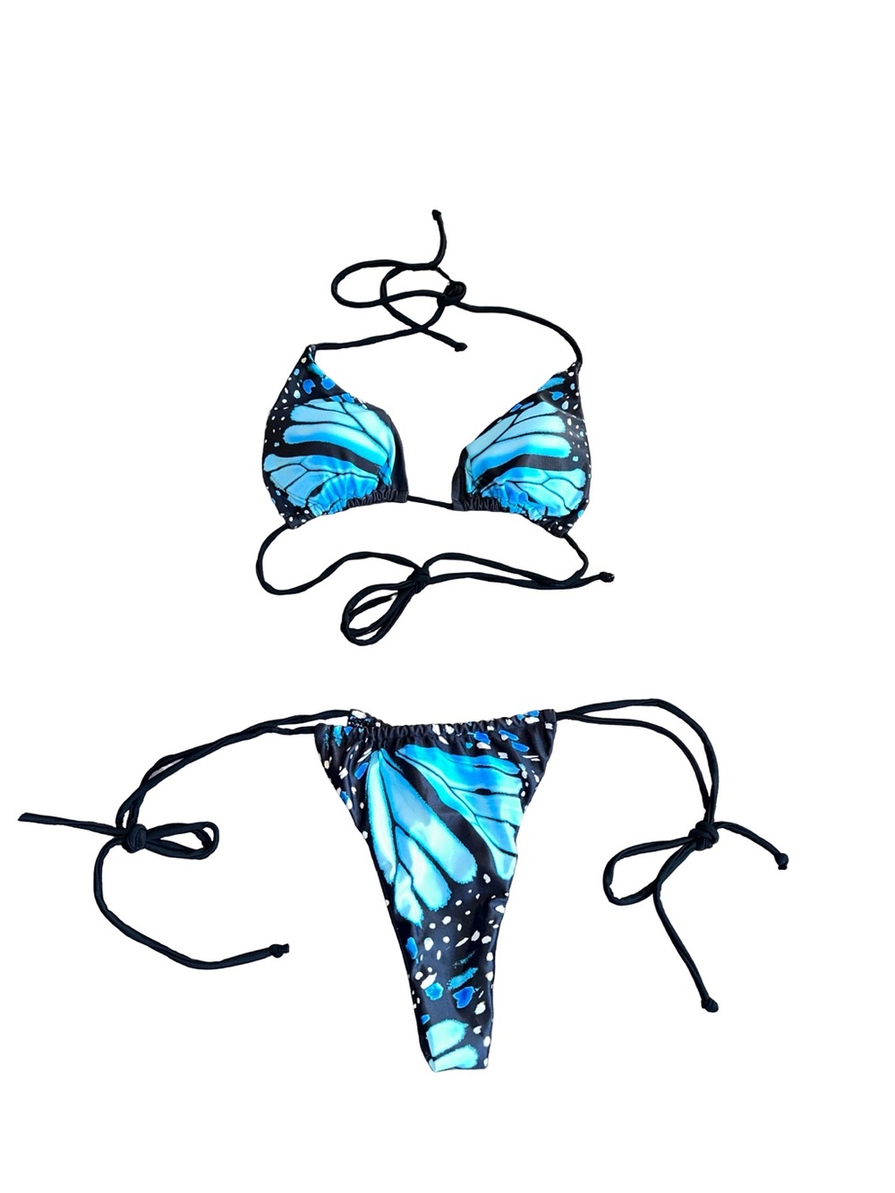 Blue Butterfly Print String Bikini